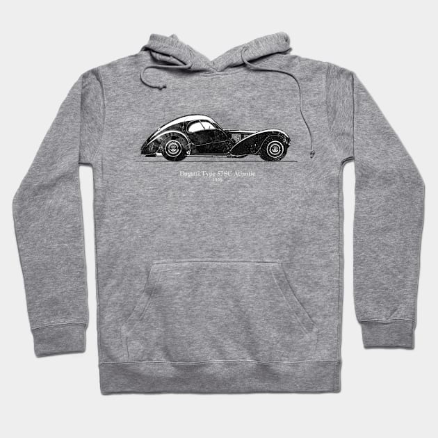 Bugatti Type 57 SC Atlantic 1936 - Black and White 01 Hoodie by SPJE Illustration Photography